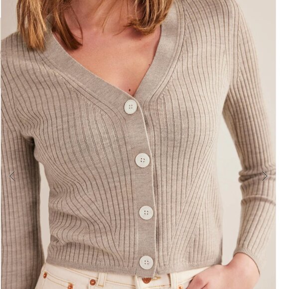 Boden Ribbed Merino V Cardigan Chinchilla Melange S NWT - Picture 5 of 7